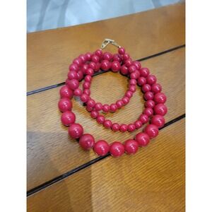 Napier Red Signed Enamel Bead Made In Italy Gold Plated Strand Necklace